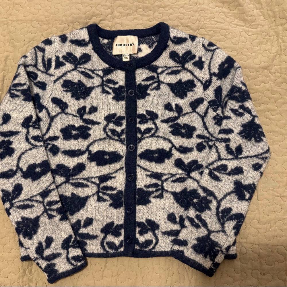 Industy Navy Floral Cardigan Sweater
